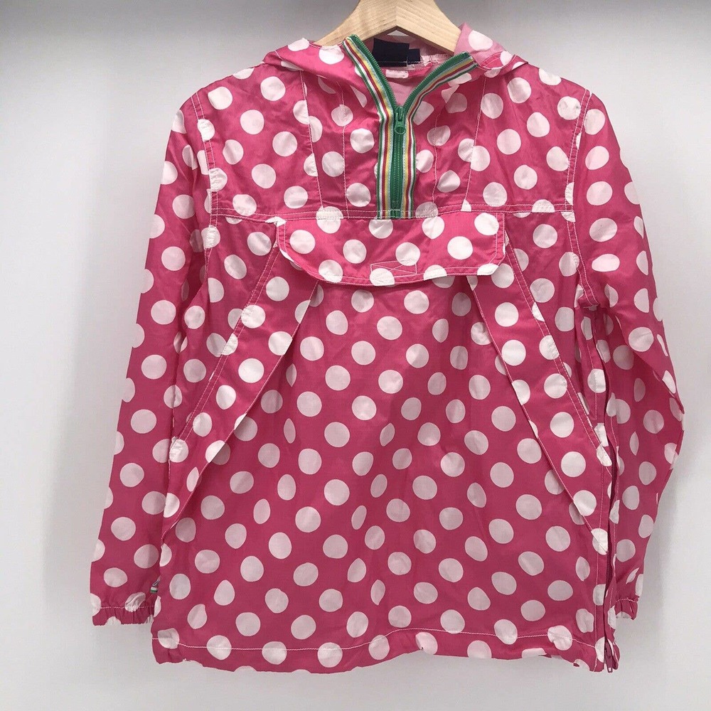 Mini Boden Girls 7-8 Windbreaker jacket raincoat Hoodie Pink Polka Dot Pockets